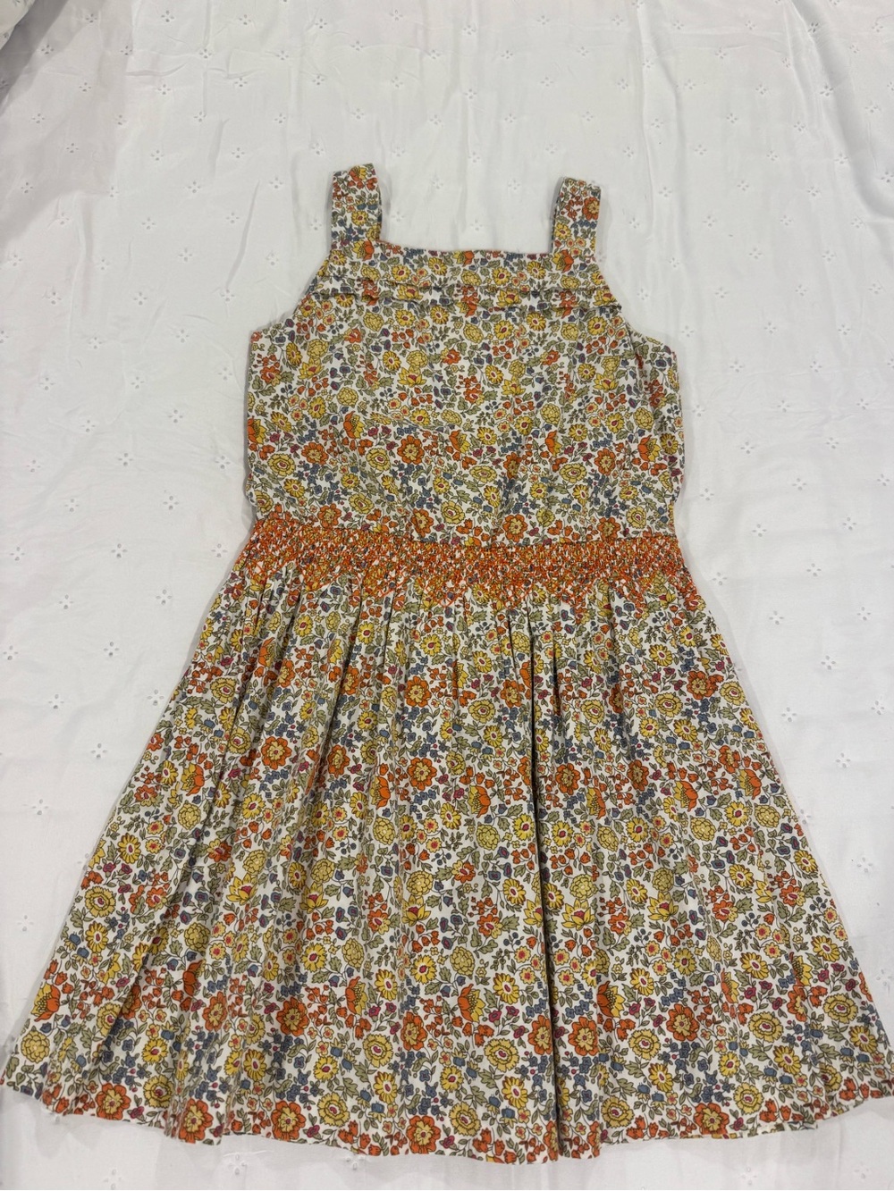 Girls' Floral Smocked Waist Sundress - Orange & Yellow Liberty Print